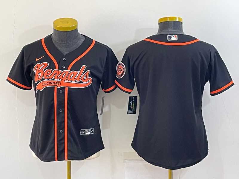 Women%27s Cincinnati Bengals Blank Black With Patch Cool Base Stitched Baseball Jersey